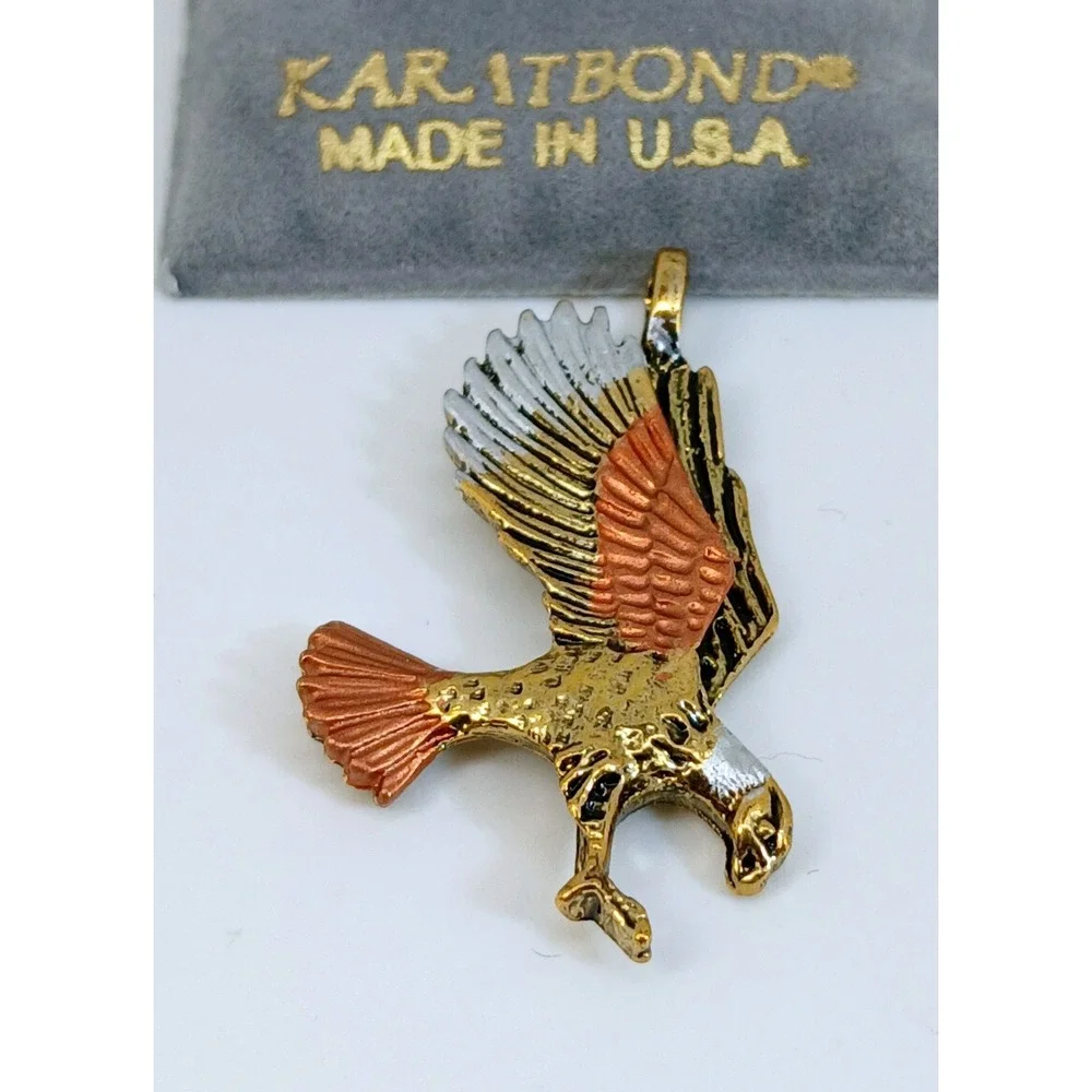 Karatbond Vintage Y2K Eagle Pendant Tricolor Gold Silver Copper Made in USA NOS